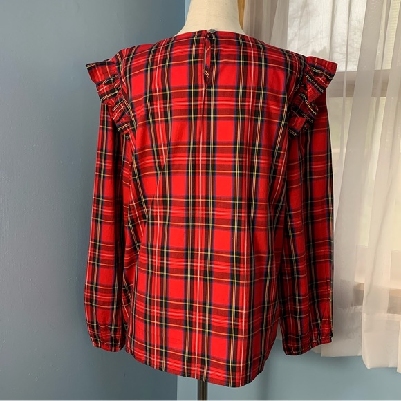 NWT J. Crew Tartan Plaid Ruffle Trim Top - Picture 5 of 9